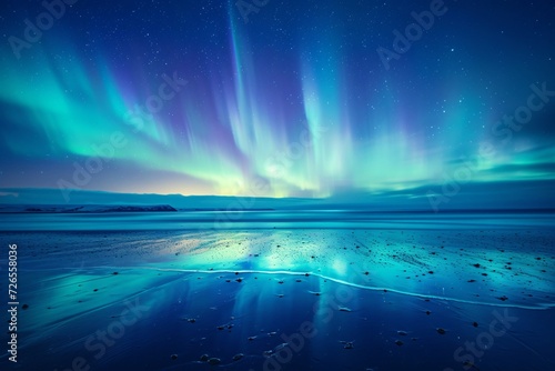 Aurora borealis on natural Beach