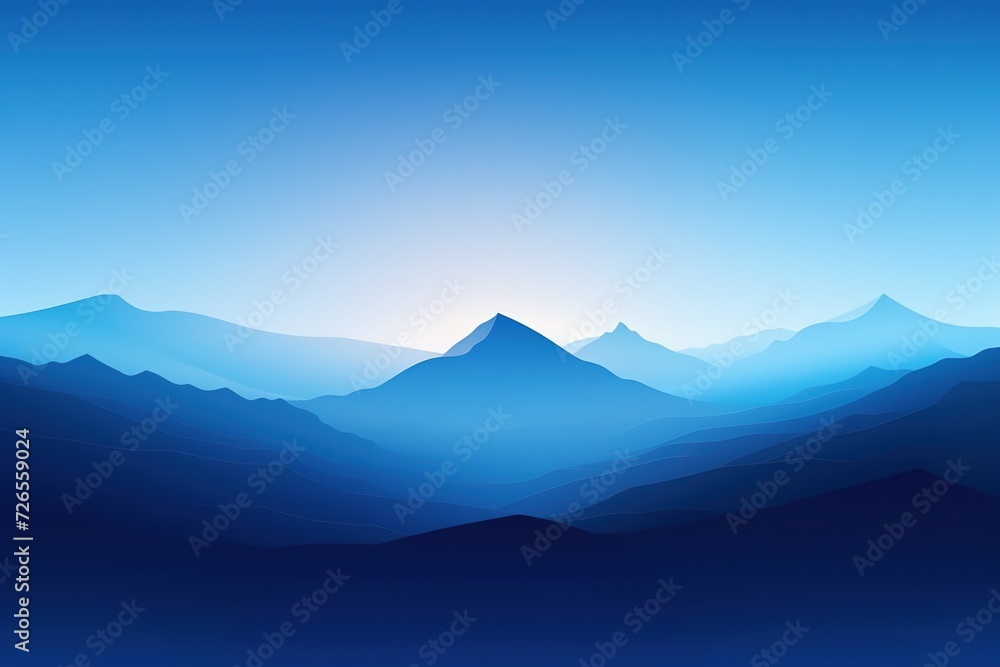 Calm blue mountain peaks, sunset gradient