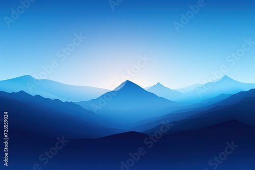 Calm blue mountain peaks, sunset gradient
