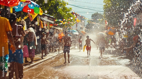 Songkran festivities on a sun-drenched street
