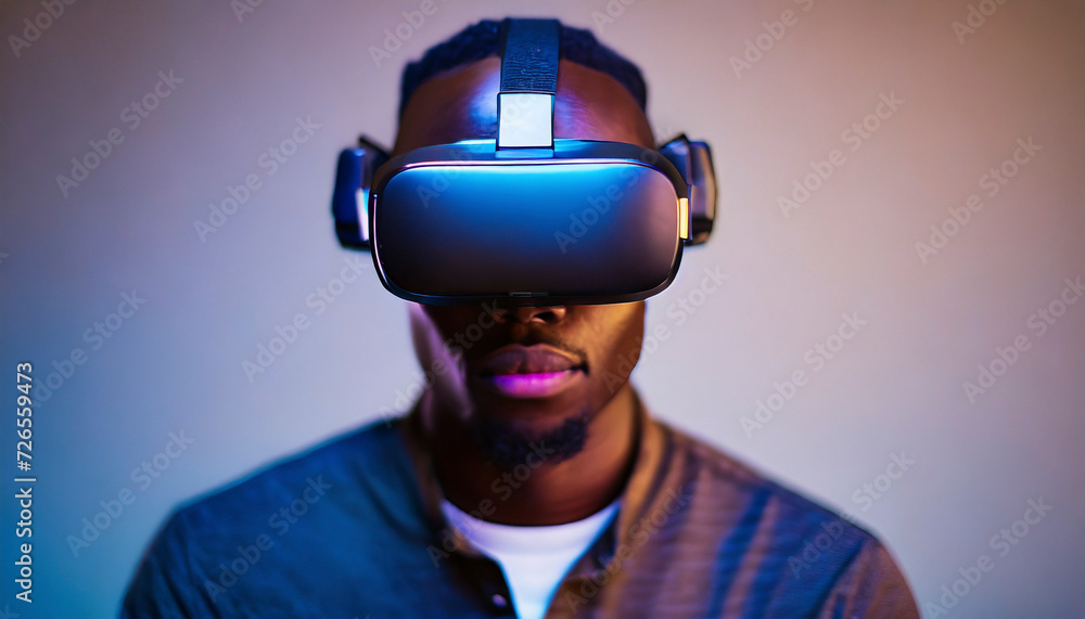 Young man using virtual reality headset. Future technology concept Young man using virtual reality headset. Future technology concept