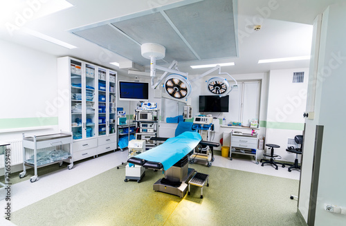 Modern operating room in hospital. Modern medical equipment in the operating room