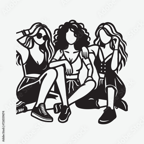 Wwoman with different gestures vector illustration black and white silhouette