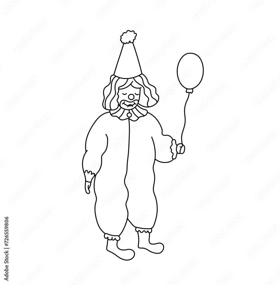 Colorless Balloon Vector isolated one single sad clown with air balloon colorless black ...
