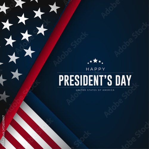 President's Day Greeting Card and Post. Happy Presidents Day of USA Banner and Background with USA Flag and Text Vector Illustration