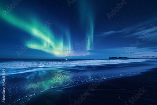 Aurora borealis on natural Beach