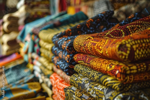 Traditional African fabrics sold in Ghana, West Africa.