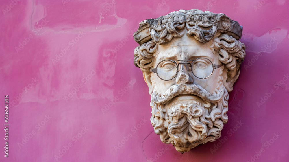 Classical Sculpture with Glasses on Pink Backdrop Classical Sculpture with Glasses on Pink Backdrop