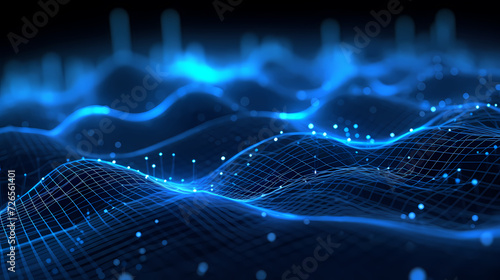 Digital technology blue rhythm wavy lines abstract graphic poster web page ppt background