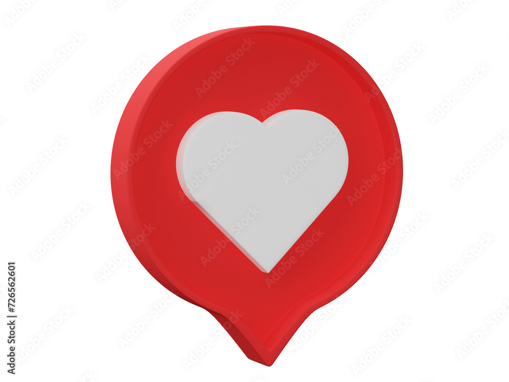 3D Render, 3D Illustration. Heart text box isolated on transparent background. heart icon, love social media notification