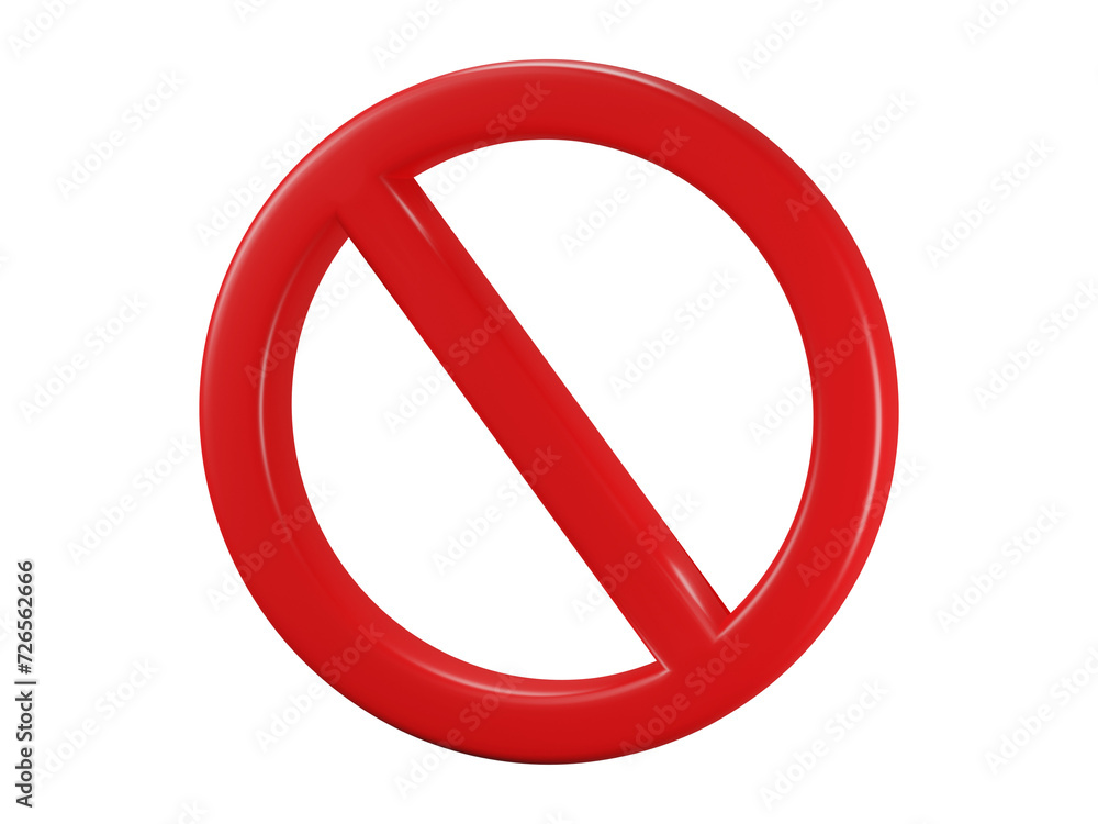 3D Render, 3D Illustration. Red prohibited sign, warning or stop symbol safety danger isolated on transparent background. 3D Render, 3D Illustration. Red prohibited sign, warning or stop symbol safety danger isolated on transparent background.