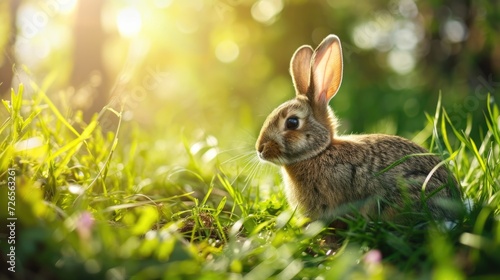Rabbit sitting in grass © Robin