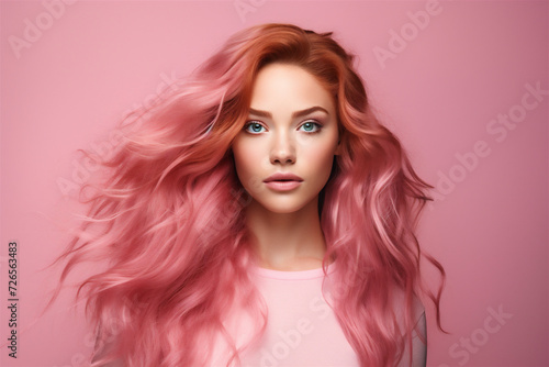 Pretty in Pink: A Woman with Long Wavy Pink Hair 