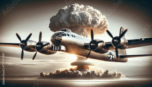 Bomber Plane with an Atomic Bomb in the Background
