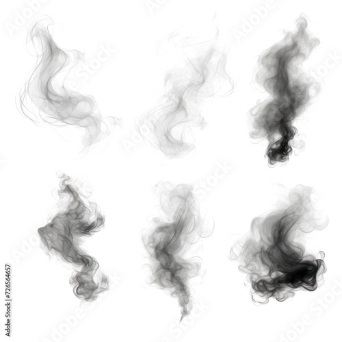 Set of abstract black and gray smoke g a soft cloudy on transparent png.