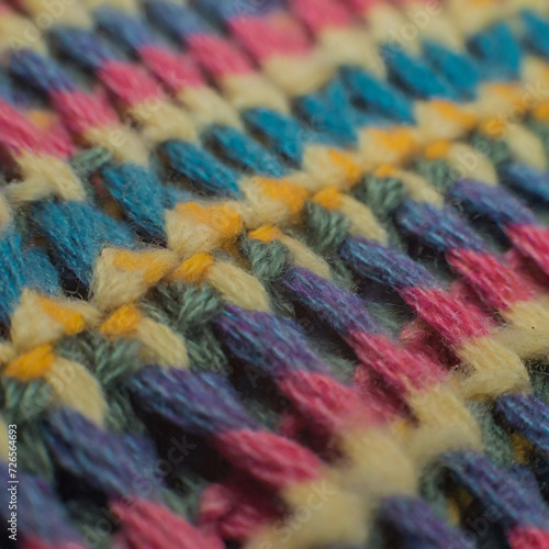 Macro pattern close up colorful wool knit fabric