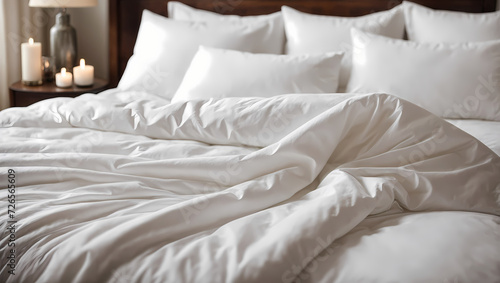 A pristine white duvet elegantly draped on a bed, embodying the essence of winter home textile preparations, creating a serene and inviting bedroom ambiance.