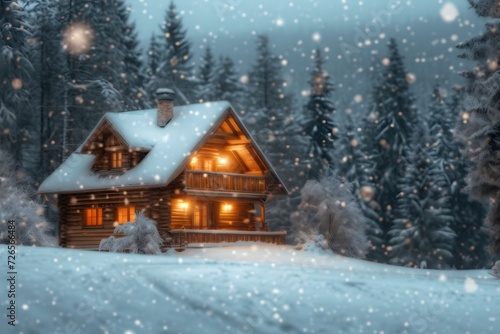  cabin nestled in a snowy mountain landscape © Sagar