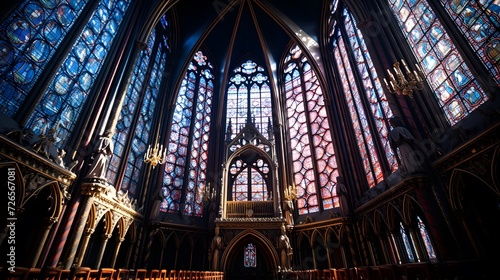 a church with stained glass windows and a light shining through the window panes on the floor.