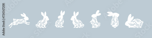Bunny. Easter Bunny. Silhouette Easter Bunny with pattern leaf