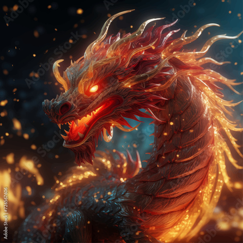 traditional red chinese dragon for chinese new year 2024, chinese lucky dragon symbol, Lùhng, ryū, 龍/竜, yong, 용, mungkorn, มังกรจีน, rồng, generative AI