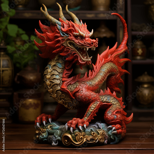 traditional red chinese dragon for chinese new year 2024, chinese lucky dragon symbol, Lùhng, ryū, 龍/竜, yong, 용, mungkorn, มังกรจีน, rồng, generative AI