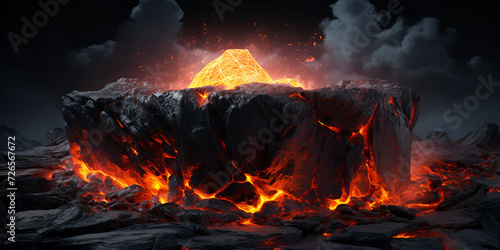 3d render illustration digital painting close-up flowing mountains volcano and black stones.