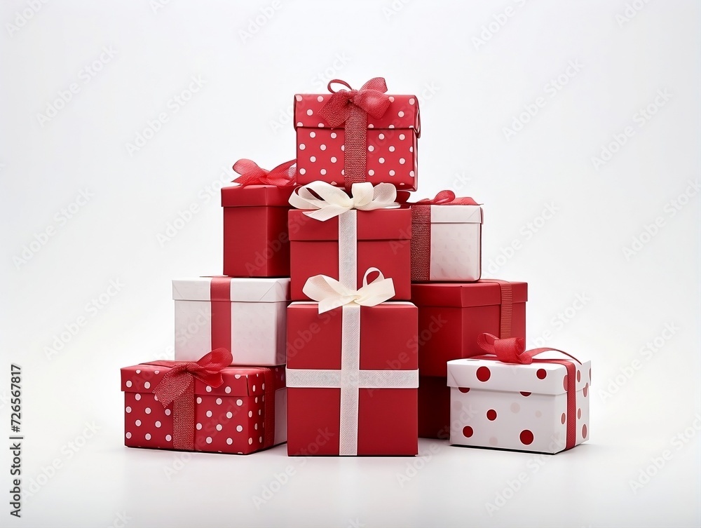 Bunch of red and white gift boxes on the ground with isolated white background
Bunch of red and white gift boxes on the ground with isolated white background