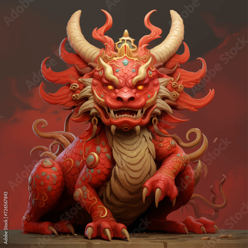 traditional red chinese dragon for chinese new year 2024, chinese lucky dragon symbol, Lùhng, ryū, 龍/竜, yong, 용, mungkorn, มังกรจีน, rồng, generative AI