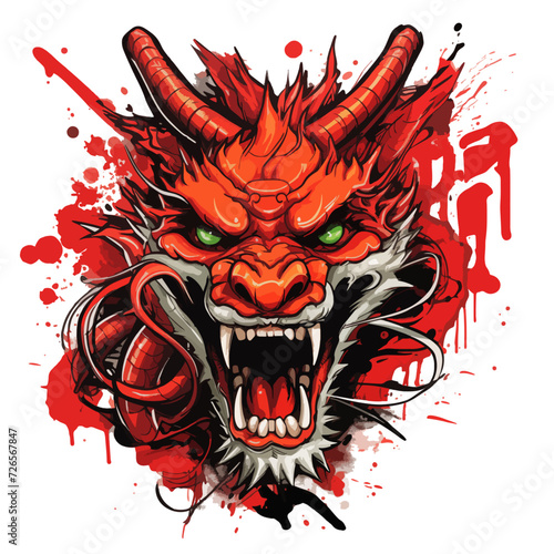 traditional red chinese picture of dragon for chinese new year 2024, chinese lucky dragon symbol, Lùhng, ryū, 龍/竜, yong, 용, mungkorn, มังกรจีน, rồng, generative AI
