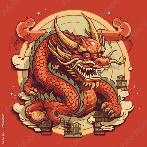 traditional red chinese dragon for chinese new year 2024, chinese logo, chinese lucky dragon symbol, Lùhng, ryū, 龍/竜, yong, 용, mungkorn, มังกรจีน, rồng, generative AI