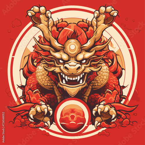 traditional red chinese dragon for chinese new year 2024, chinese logo, chinese lucky dragon symbol, Lùhng, ryū, 龍/竜, yong, 용, mungkorn, มังกรจีน, rồng, generative AI