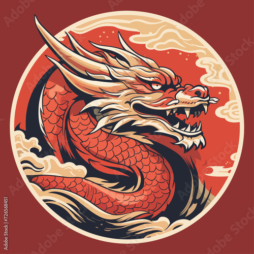 traditional red chinese dragon for chinese new year 2024, chinese logo, chinese lucky dragon symbol, Lùhng, ryū, 龍/竜, yong, 용, mungkorn, มังกรจีน, rồng, generative AI