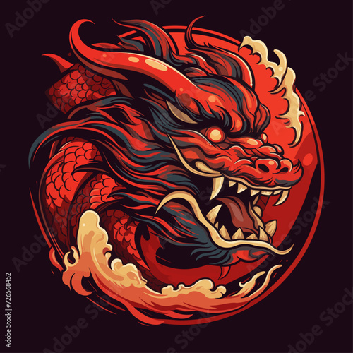 traditional red chinese dragon for chinese new year 2024, chinese logo, chinese lucky dragon symbol, Lùhng, ryū, 龍/竜, yong, 용, mungkorn, มังกรจีน, rồng, generative AI