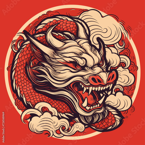 traditional red chinese dragon for chinese new year 2024, chinese logo, chinese lucky dragon symbol, Lùhng, ryū, 龍/竜, yong, 용, mungkorn, มังกรจีน, rồng, generative AI