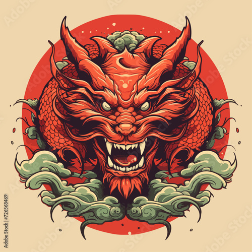 traditional red chinese dragon for chinese new year 2024, chinese logo, chinese lucky dragon symbol, Lùhng, ryū, 龍/竜, yong, 용, mungkorn, มังกรจีน, rồng, generative AI