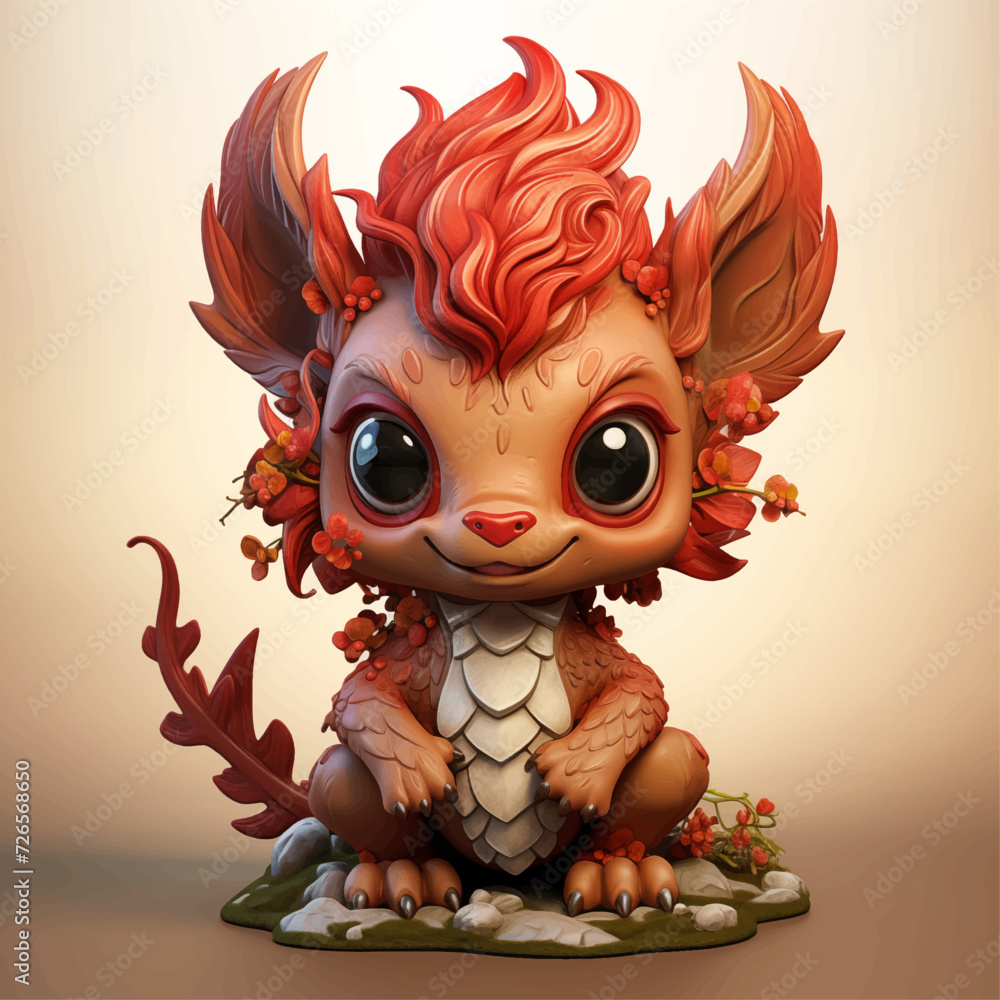 Fototapeta premium cute chibi chinese dragon for chinese new year 2024, chinese lucky dragon symbol, Lùhng, ryū, 龍/竜, yong, 용, mungkorn, มังกรจีน, rồng, generative AI