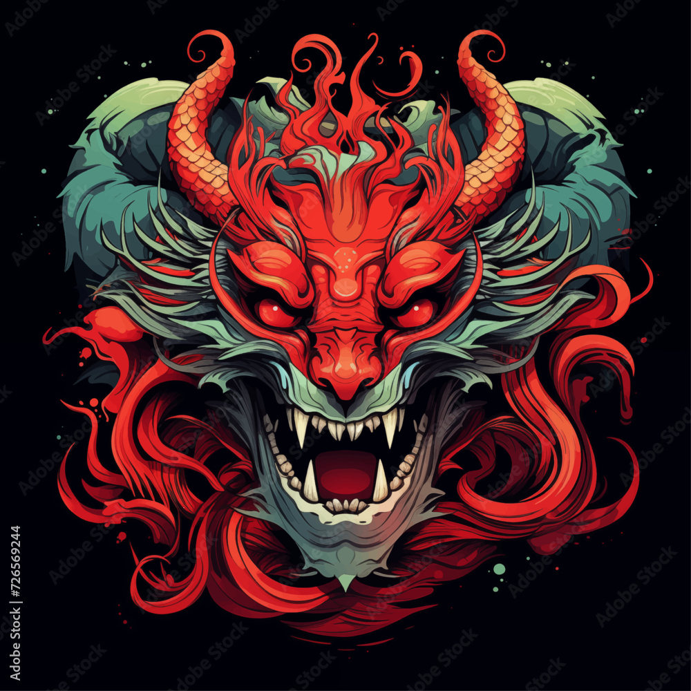 traditional red chinese dragon for chinese new year 2024, chinese lucky dragon symbol, Lùhng, ryū, 龍/竜, yong, 용, mungkorn, มังกรจีน, rồng, generative AI