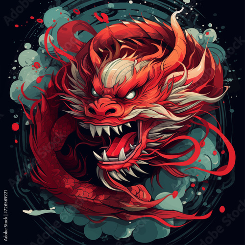 traditional red chinese dragon for chinese new year 2024, chinese lucky dragon symbol, Lùhng, ryū, 龍/竜, yong, 용, mungkorn, มังกรจีน, rồng, generative AI