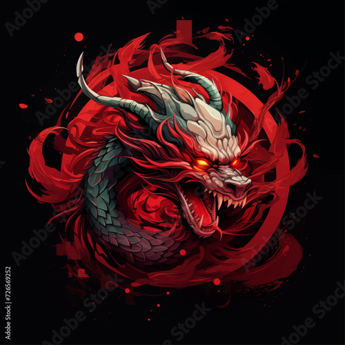traditional red chinese dragon for chinese new year 2024, chinese logo, chinese lucky dragon symbol, Lùhng, ryū, 龍/竜, yong, 용, mungkorn, มังกรจีน, rồng, generative AI