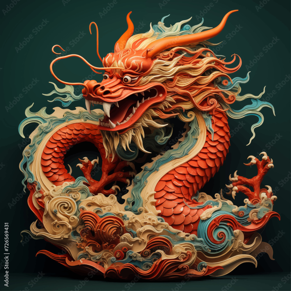 traditional red chinese dragon for chinese new year 2024, chinese lucky dragon symbol, Lùhng, ryū, 龍/竜, yong, 용, mungkorn, มังกรจีน, rồng, generative AI