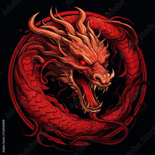 traditional red chinese dragon for chinese new year 2024, chinese logo, chinese lucky dragon symbol, Lùhng, ryū, 龍/竜, yong, 용, mungkorn, มังกรจีน, rồng, generative AI