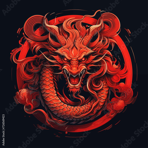 traditional red chinese dragon for chinese new year 2024, chinese logo, chinese lucky dragon symbol, Lùhng, ryū, 龍/竜, yong, 용, mungkorn, มังกรจีน, rồng, generative AI