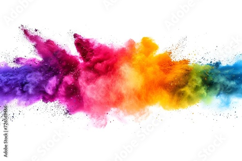 multi colored powder explosion in motion against a white background as the colors go on