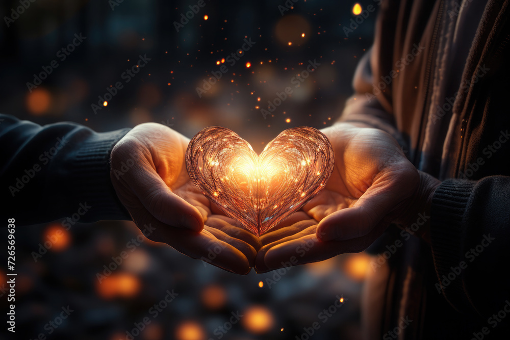 Elderly people hold a red heart in their hands.People, age, family, love and health care concept Elderly people hold a red heart in their hands.People, age, family, love and health care concept