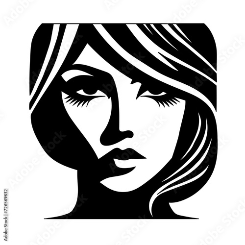Vector illustration of stylized woman's face on white separate background photo