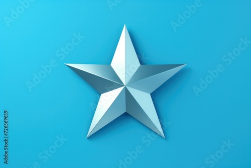 silver star 3d model isolated on blue background. Veteran day in United States of America.