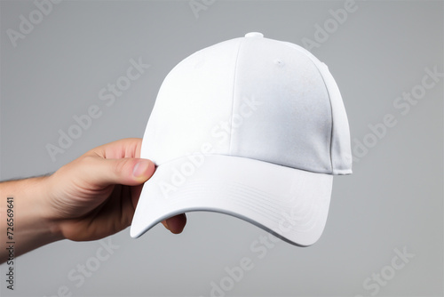 Hand Holding a White Cap, Isolated on White Background