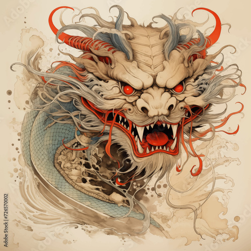 traditional chinese dragon for chinese new year 2024 on chinese painting style, chinese lucky dragon symbol, Lùhng, ryū, 龍/竜, yong, 용, mungkorn, มังกรจีน, rồng, generative AI