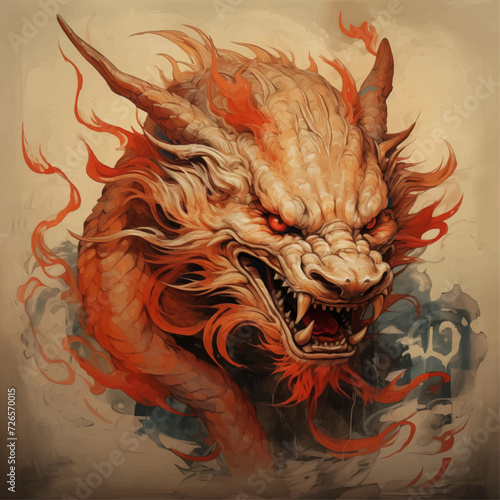 traditional chinese dragon for chinese new year 2024 on chinese painting style, chinese lucky dragon symbol, Lùhng, ryū, 龍/竜, yong, 용, mungkorn, มังกรจีน, rồng, generative AI